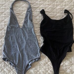 American Apparel Gray and Black Bodysuit Set